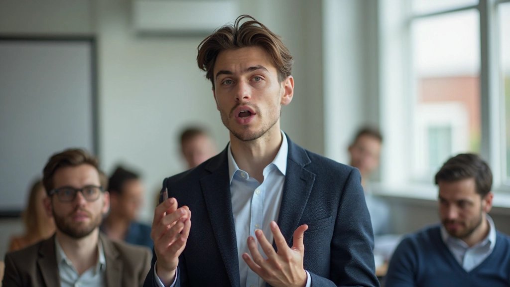 Профессиональный преподаватель проводит интерактивный урок в современной аудитории