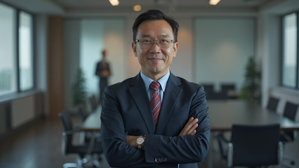 Лидер уверенно стоит перед командой, вдохновляя сотрудников своим примером и видением