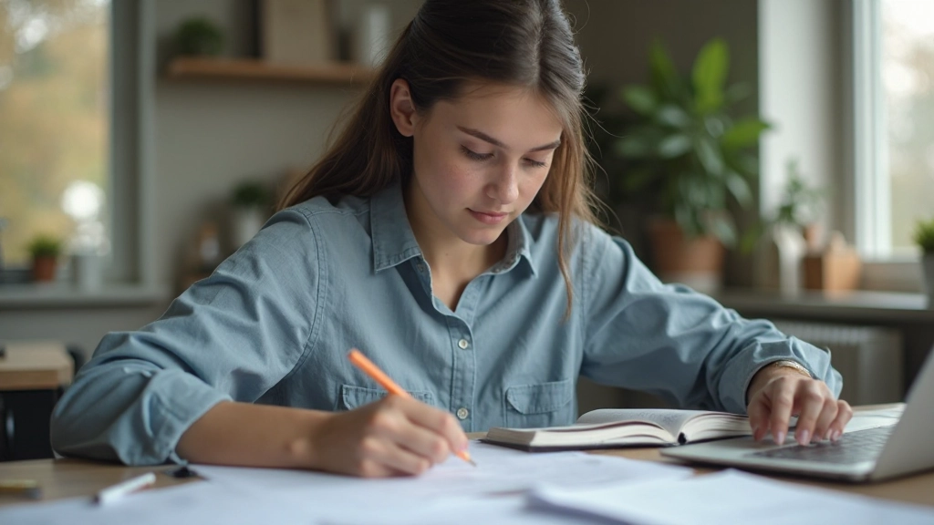 Студент использует различные методы обучения: карточки, ноутбук, записи на доске