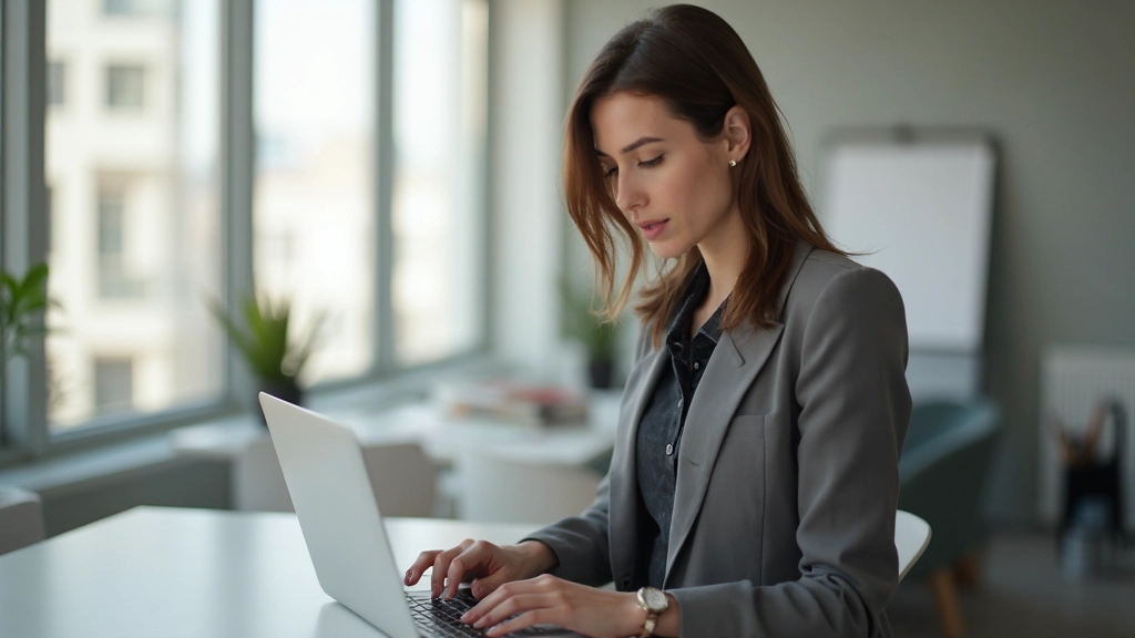 Молодой профессионал работает за ноутбуком в современном офисном пространстве